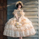 Garden Rose -  Princess Rococo Tea Party Wedding Lolita JSK with Arm Sleeves and Overskirt