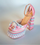 Cream Cake High Platform Silk PU Square Toes Y2K Lolita Heel Shoes