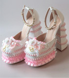 Cream Cake High Platform Silk PU Square Toes Y2K Lolita Heel Shoes