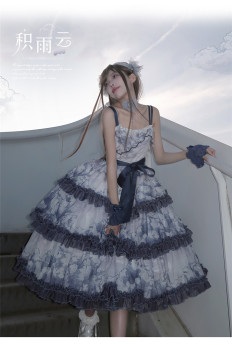 Urtto -Cloud Sky- Casual Classic Chiffon Lolita JSK and Hairclip Set