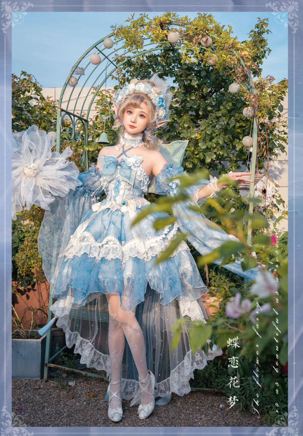 Bramble Rose -Butterfly Dream of Flowers- Classic Fairy Lolita JSK Full Set and Butterfly Wing