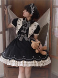 Thread Puppet Cat Print Embroidery Doll Gothic Black Lolita OP, JSK and Blouse