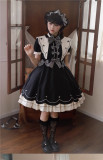 Thread Puppet Cat Print Embroidery Doll Gothic Black Lolita OP, JSK and Blouse