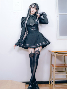 Pinky Wardrobe - Japanese College Style Blouse and Suspender Skirt Set