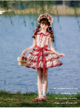 Ripe Cherry - Sweet Casual Daily Wear Lolita Topwear, Skirt and Bonnet