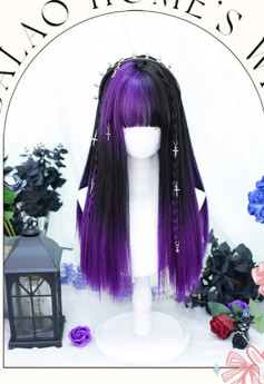 Dalao - 55cm Long Straight Purple and Black Gothic Halloween Lolita Wig