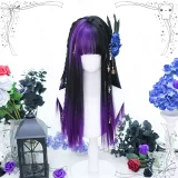 Dalao - 55cm Long Straight Purple and Black Gothic Halloween Lolita Wig