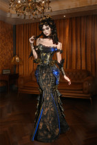 Evening Lights - Halloween Gothic Punk Lolita Topwear, Skirt and Shoulder Chain Set