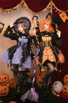 Lemon Honey -Pumpkin Light- Halloween Gothic Sweet Lolita JSK, Blouse and Headwear