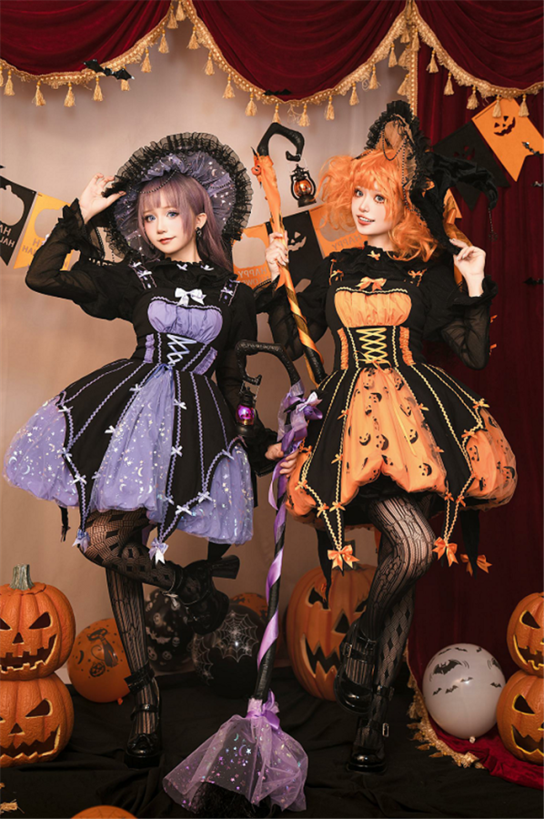 Lemon Honey -Pumpkin Light- Halloween Gothic Sweet Lolita JSK, Blouse and Headwear