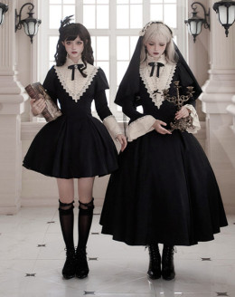 Withpuji -Serenade- Nun Halloween Gothic Lolita OP Dress Full Set