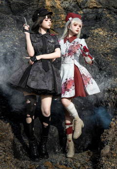 YourHighness -Iron Rose and Black Manba- Gothic Ouji Military Lolita OP Dress Set