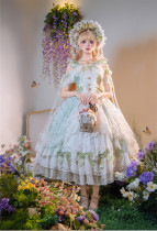 Glass Shadow -  Princess Rococo Tea Party Mint Chiffon Wedding Lolita JSK with Arm Sleeves