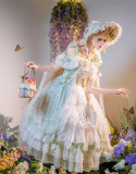 Glass Shadow -  Princess Rococo Tea Party Mint Chiffon Wedding Lolita JSK with Arm Sleeves