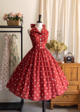 Afternoon Forest - American Vintage Classic Halter Neck Backless Casual Dots Lolita JSK Dress