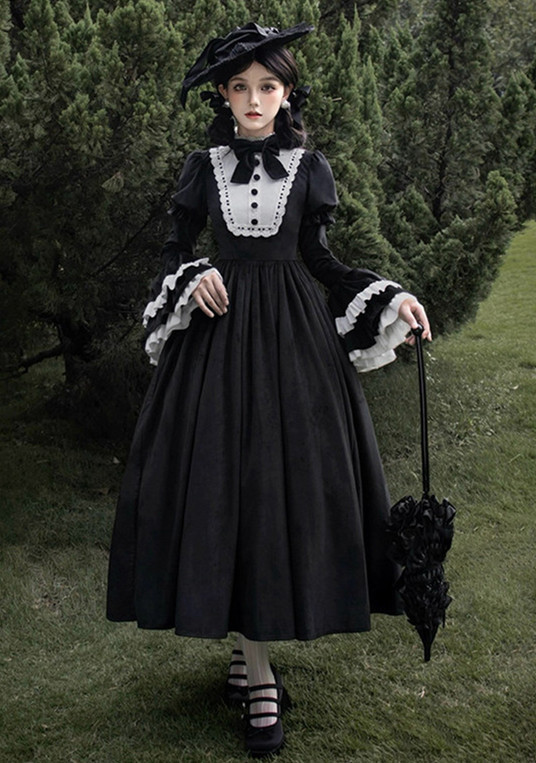 Withpuji -Sleepless Night- Classic Vintage Velvet Lolita OP Dress