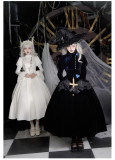 Withpuji -Phantom Night Poems- Classic Vintage Gothic Embroidery Lolita Topwear Corset JSK Set, Blouse and Witch Hat