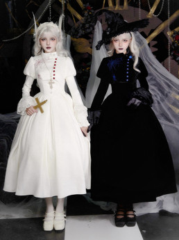 Withpuji -Phantom Night Poems- Classic Vintage Gothic Embroidery Lolita Topwear Corset JSK Set, Blouse and Witch Hat