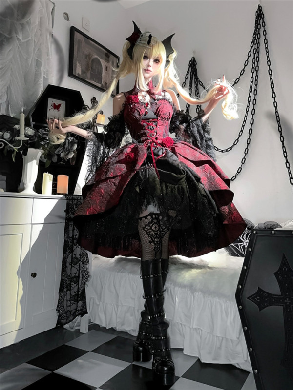 Rose Dish - Halloween Gothic Lolita JSK, Arm Sleeves and Collar Set