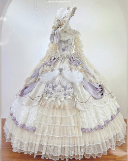 Stars and Moons Praise - Elegant Tea Party Princess Rococo Wedding Lolita JSK Dress, Tailing and Bonnet