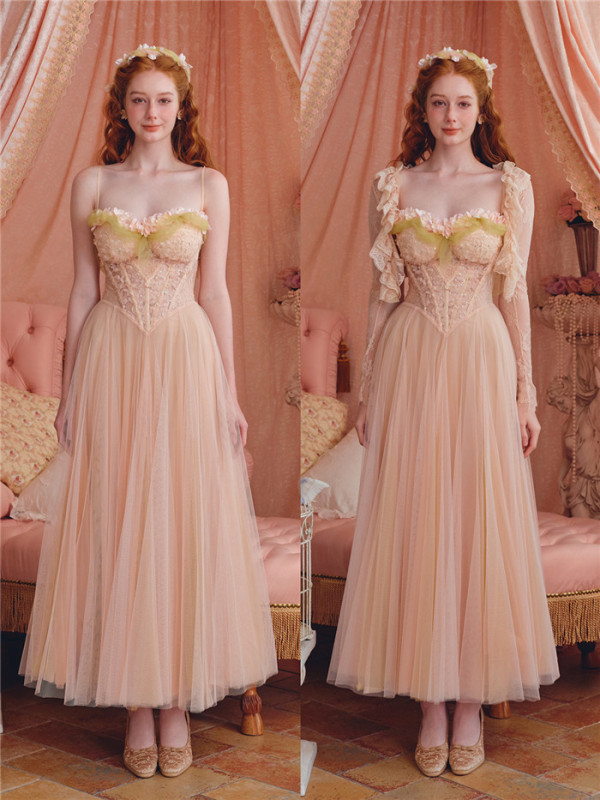LaceMade -Sweet Heart- Pink Romantic Sweet Tulle Princess Casual Simple Lolita JSK Dress