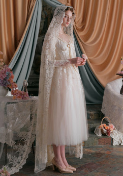 LaceMade -White Lily- Elegant Lace Sweet Princess Casual Simple Lolita OP Dress