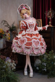 Bramble Rose -Antique Cake- Classic Vintage Princess Rococo Lolita OP Dress, Bonnet, Choker and Arm Sleeves Full Set
