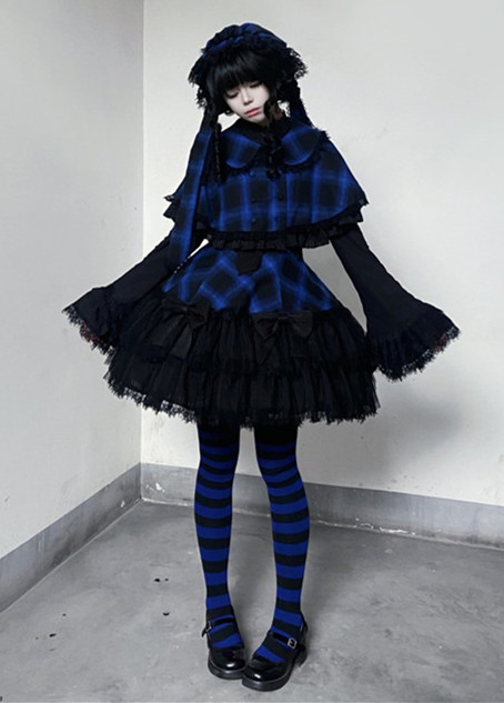 US$ 132.99 - Rabbit Delusion - Gothic Blue Lolita JSK Dress, Blouse, Cape  and Hat Full Set - m.lolitaknot.com