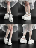 Transfer Student -Gothic Bride-  Round Toe Cross Buckle Belt Halloween High Heel Lolita Platform Shoes