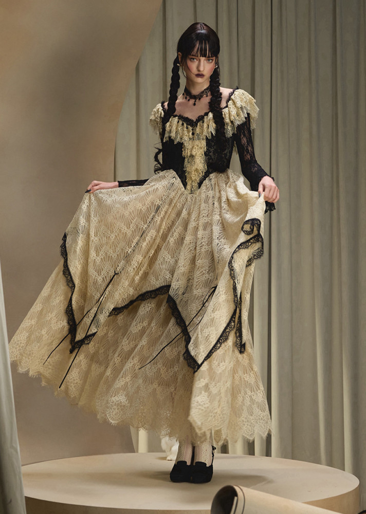 open lace back dress Wednesday Addams Pet Costume main image 0