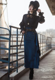 Mr.Yi- Casual Steam Punk Pullover Chiffon Lolita Blouse and Side Split High Waist Skirt
