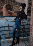 Mr.Yi- Casual Steam Punk Pullover Chiffon Lolita Blouse and Side Split High Waist Skirt