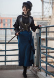 Mr.Yi- Casual Steam Punk Pullover Chiffon Lolita Blouse and Side Split High Waist Skirt