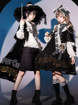 The Black and White Sonata - Boystyle Prince Konoda Ouji Lolita Full Set, Long Vest, Hat and Headbow