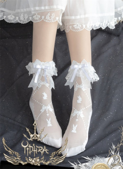 Yidhra -Gummy Bears and Toffee Bunnies- Cute Kawaii Printed Lace Lolita Socks