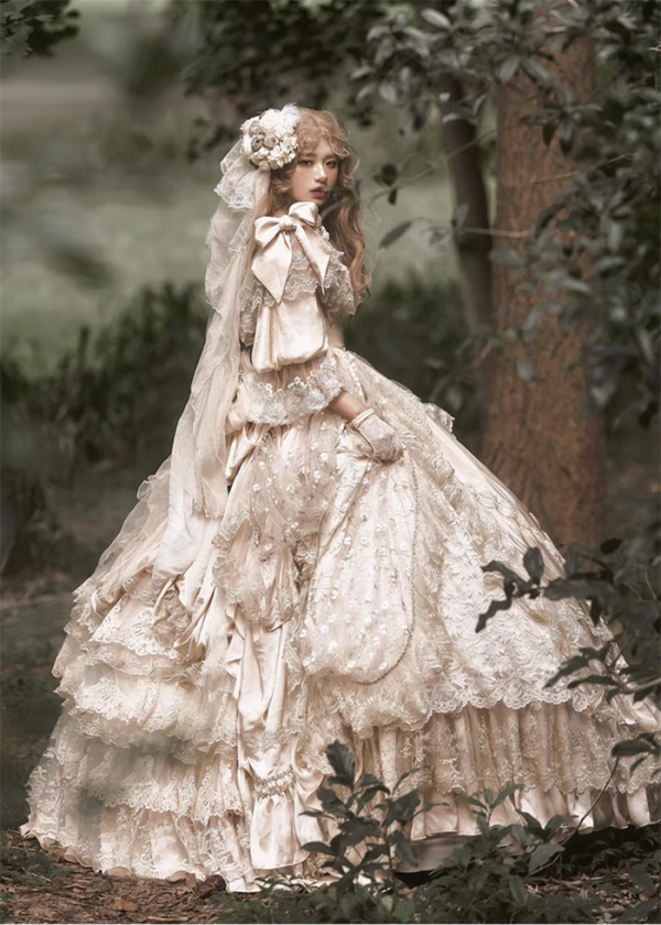 AirfreeingFairy -Zhihan- Classic Vintage Princess Rococo Wedding Dress Lolita OP Dress Full Set