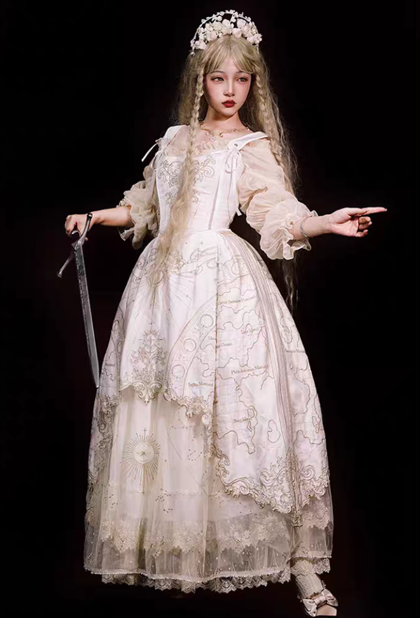 Cyan Lolita -Star Map- Embroidery Vintage Classic Lolita Corset, Skirt and Petticoat