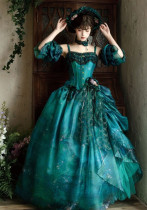 Silvia- Elegent Oil Painting Style Vintage Classic Lolita Corset Topwear, Skirt and Accessories