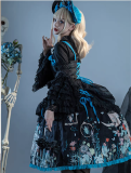 Weird Gothic Lolita JSK Dress, Cape with Brooches and Bonnet with Hairclips