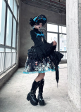 Weird Gothic Lolita JSK Dress, Cape with Brooches and Bonnet with Hairclips