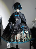 Weird Gothic Lolita JSK Dress, Cape with Brooches and Bonnet with Hairclips