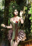 Forest Elf - Alt Gothic Punk Fishbone Plush Corset, Chiffon Tiered Skirt and Fishtail Skirt