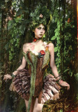 Forest Elf - Alt Gothic Punk Fishbone Plush Corset, Chiffon Tiered Skirt and Fishtail Skirt