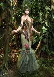 Forest Elf - Alt Gothic Punk Fishbone Plush Corset, Chiffon Tiered Skirt and Fishtail Skirt