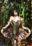 Forest Elf - Alt Gothic Punk Fishbone Plush Corset, Chiffon Tiered Skirt and Fishtail Skirt