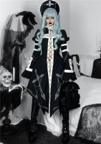 Chief Judge- Halloween Nun Hollow Out Tulle Gothic Lolita Long Jacket, Skirt and Accessories