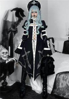 Chief Judge- Halloween Nun Hollow Out Tulle Gothic Lolita Long Jacket, Skirt and Accessories