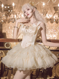 Cream Polka Dots- Elegant Ballet Sweet Lolita Fishbone Corset and Skirt Set