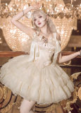 Cream Polka Dots- Elegant Ballet Sweet Lolita Fishbone Corset and Skirt Set