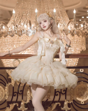Cream Polka Dots- Elegant Ballet Sweet Lolita Fishbone Corset and Skirt Set